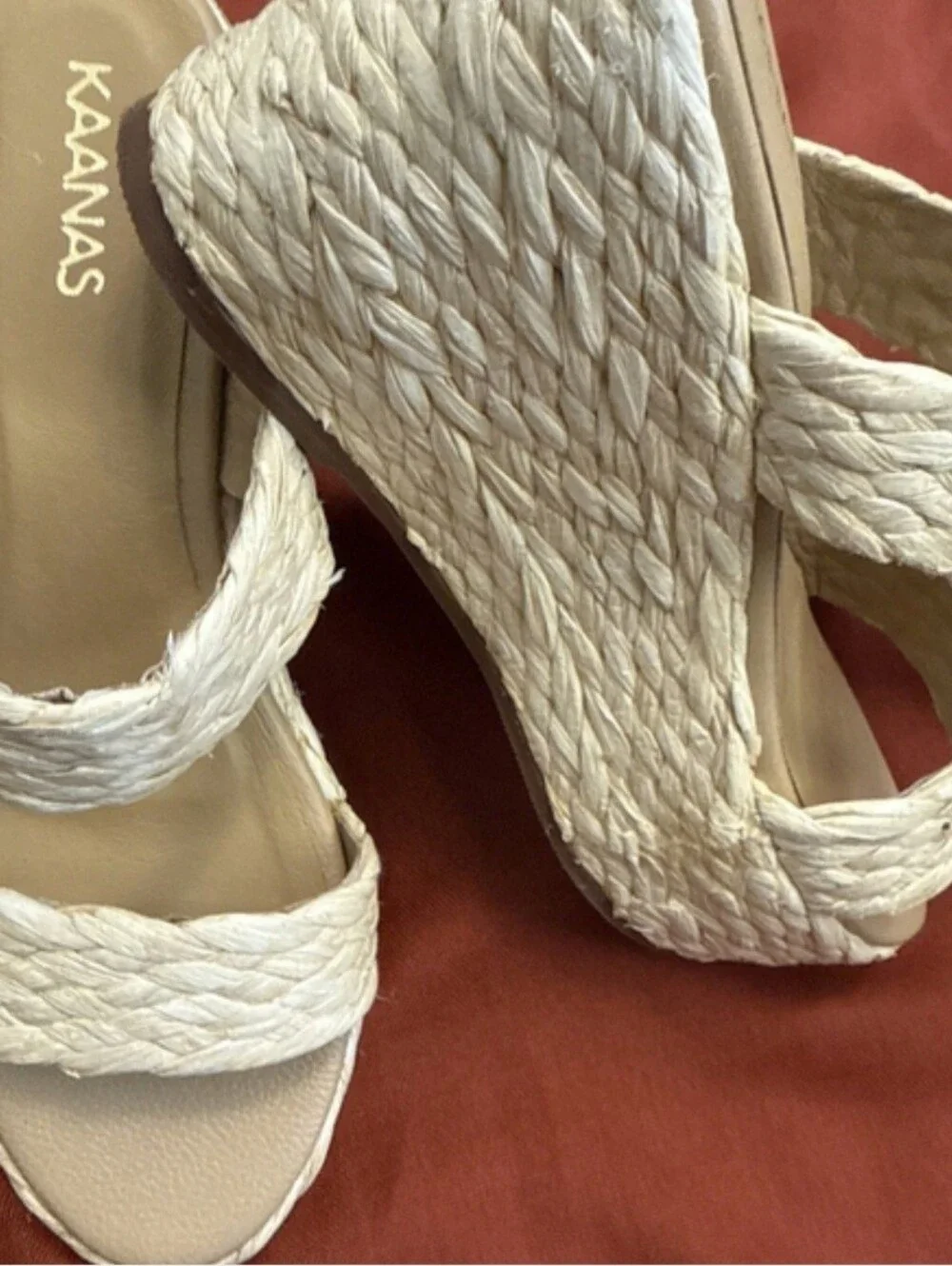 Kaanas Beige Raffia Tenerife Wedge Sandal Size 9 Medium NWT